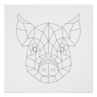 Poster Tête de porc Géométrique Noir & Blanc Art Moderne