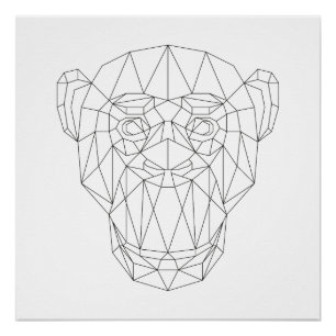Poster Tête de singe Géométrique Noir et blanc Art modern