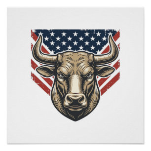 Poster Tête de taureau patriotique gravure vintage vector