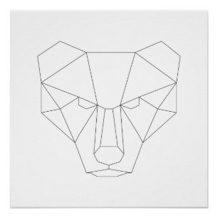 Poster Tête d'ours géométrique Noir et blanc Art moderne 