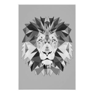 Poster Tête géométrique argentée de lions