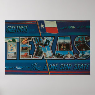 Poster Texas (Lone-Star Flag)Large Letter Scenes