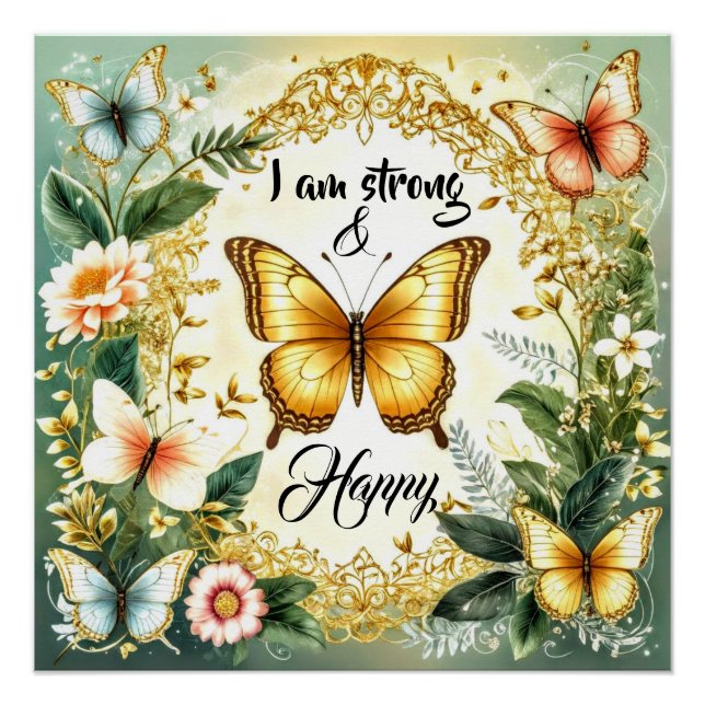 Poster Texte motivationnel avec papillons #3 (Devant)