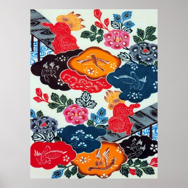 Poster Textile japonais Kimono vintage (Bingata) (Devant)
