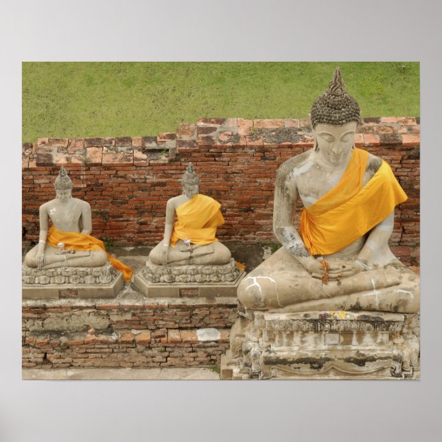 Poster Thaïlande, Ayutthaya. Statues de bouddhas assis (Devant)