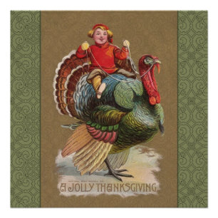 Poster Thanksgiving Turquie Drôle salutations Vintages