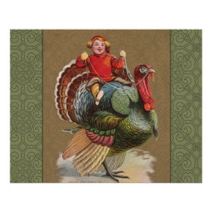 Poster Thanksgiving Turquie Drôle salutations Vintages