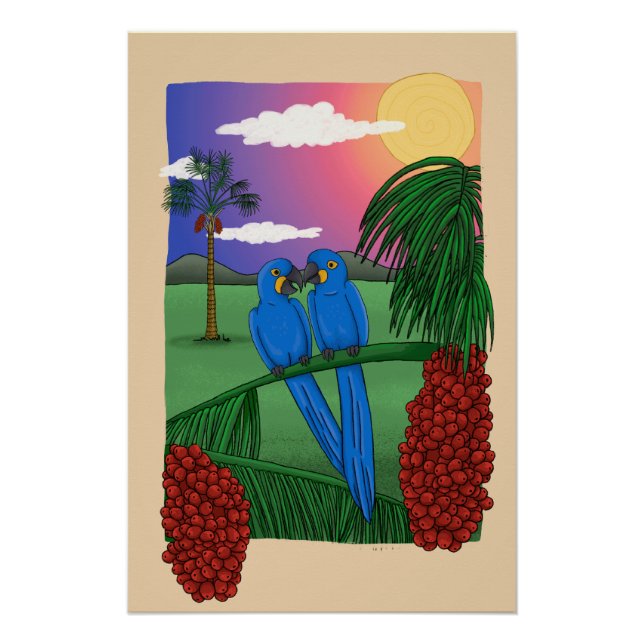 Poster The Blue Macaw and the acuri coconut (Devant)