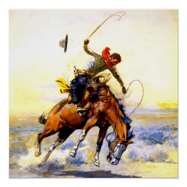 Poster « The Bucker » Art occidental par Charles M Russel (Devant)