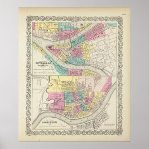 Poster The Cities Of Pittsburgh Allegheny Cincinnati