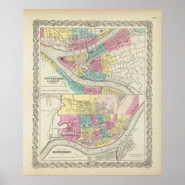 Poster The Cities Of Pittsburgh Allegheny Cincinnati (Devant)