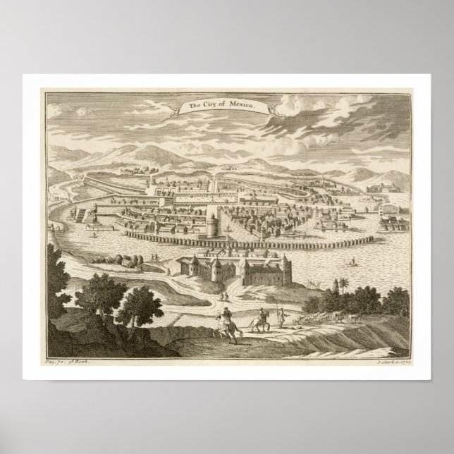 Poster The City of Mexico, 1723 (engraving) (Devant)