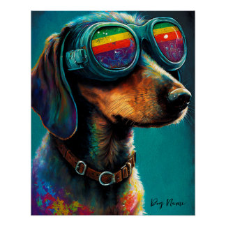 Poster The Dachshund Dog With Sunglasses - Composition005