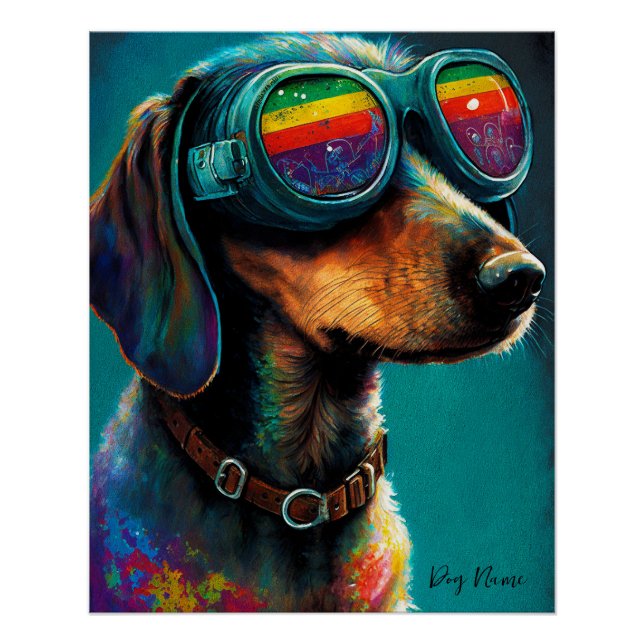 Poster The Dachshund Dog With Sunglasses - Composition005 (Devant)
