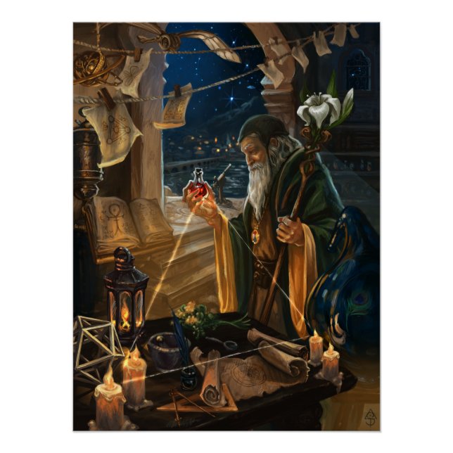 Poster The Hermit card illustration - alchemy art (Devant)