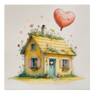 Poster The House of Joy – Whimsical Watercolor Art Print