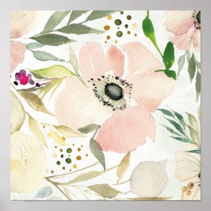 Poster The Joy of White   Watercolor Floral Pattern