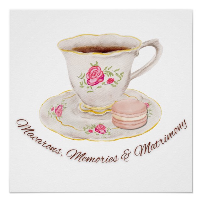 Poster Thé Party Élégant Mariage Shower Enterrement de Vi (Devant)