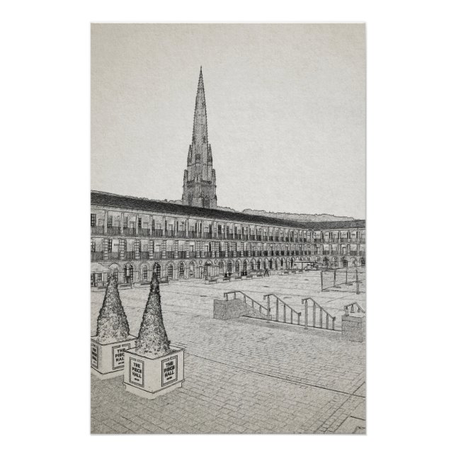 Poster The Piece Hall, Halifax, Esquisse architecturale (Devant)