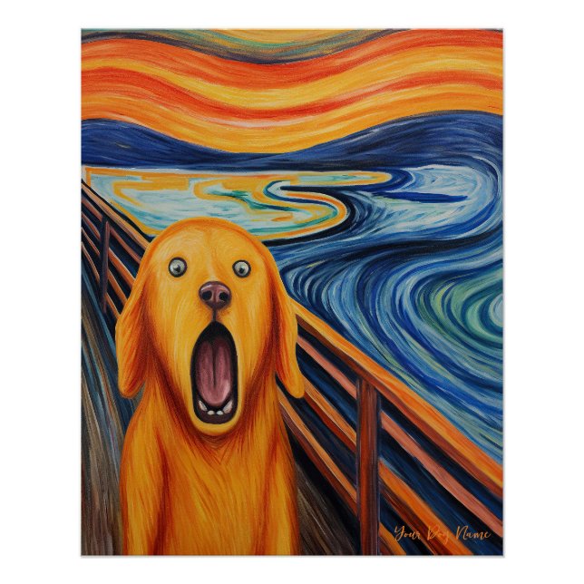 Poster The Scream - Golden Retriever Dog 001 - Pall Munch (Devant)