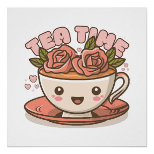 Poster Thé Temps de Rose Thé Kawaii