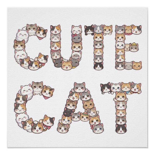 Poster The words "CUTE CAT" are made using cat faces (Devant)