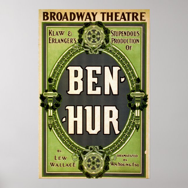 Poster Théâtre vintage Broadway Ben Hur Play (Devant)