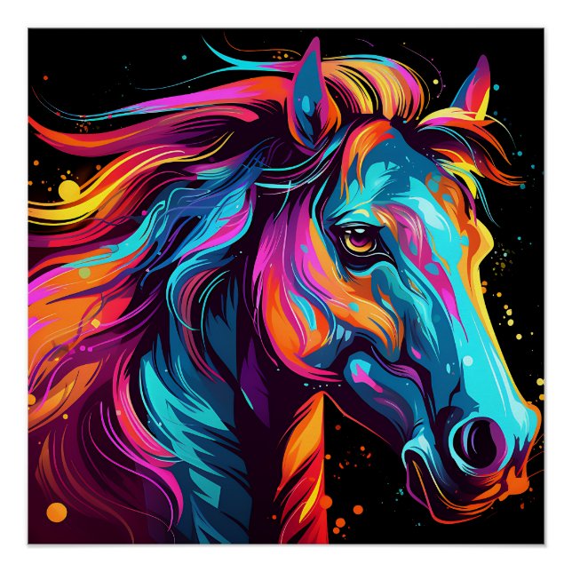 Poster Thème Cheval couleur néon (Devant)