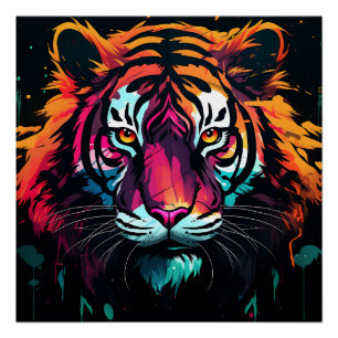 Poster Thème de tigre couleur néon