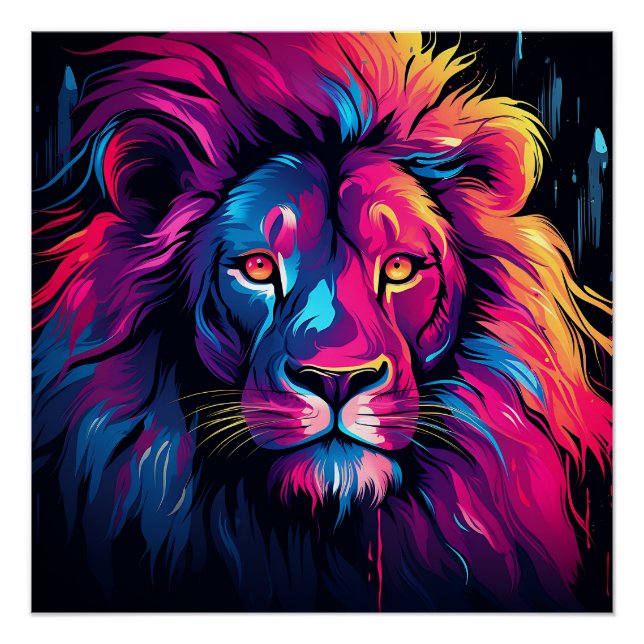 Poster Thème Lion couleur néon (Devant)