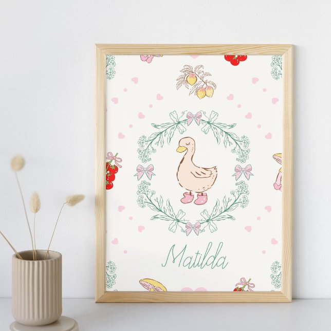 Poster Thème Oie Drôle Oies Mignonnes Rose Personnalisé (Créateur téléchargé)