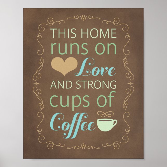 Poster This Home Runs on Love and Strong Cups of Coffee (Devant)