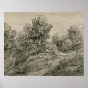 Poster Thomas Gainsborough - Paysage en plaine boisée ave