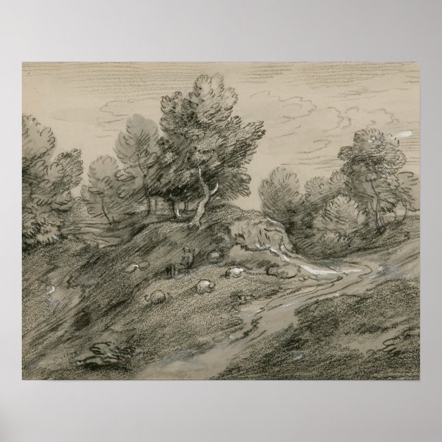 Poster Thomas Gainsborough - Paysage en plaine boisée ave (Devant)