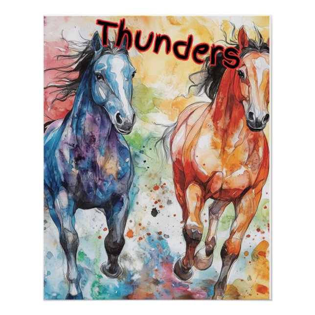 Poster Thunders - Chevaux d'aquarelle (Devant)
