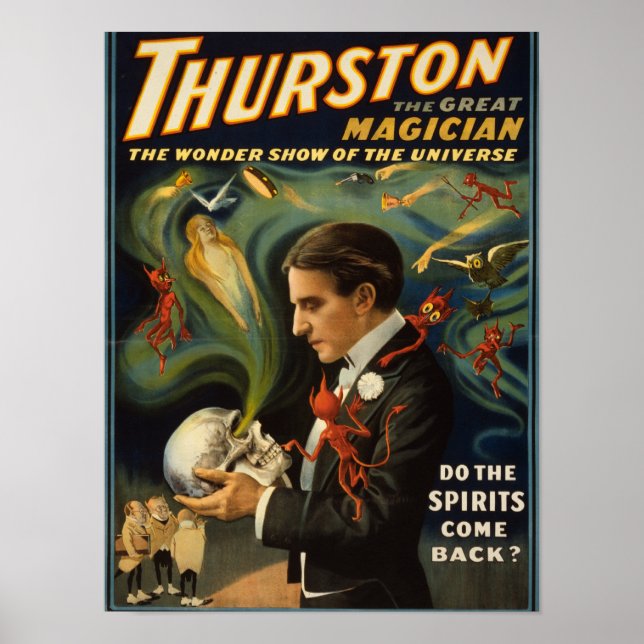 Poster Thurston le grand magicien tenant la magie du crân (Devant)