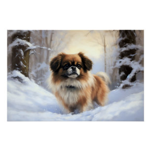 Poster Tibétain Épagneul Qu'il neige Noël