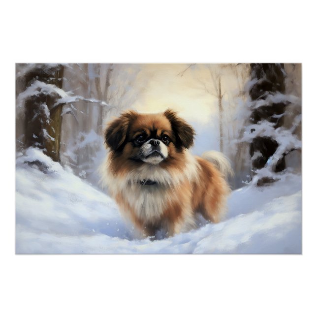 Poster Tibétain Épagneul Qu'il neige Noël (Devant)
