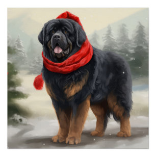 Poster Tibetan Mastiff dans la neige Noël