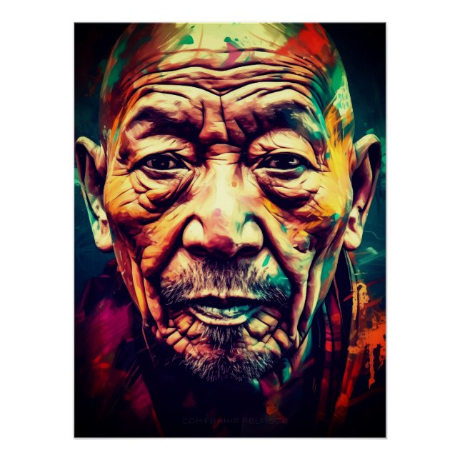 Poster Tibetan Monk in colors (Devant)