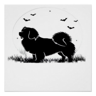 Poster Tibetan Spaniel Chien � Silhouette de la Lune d'Ha