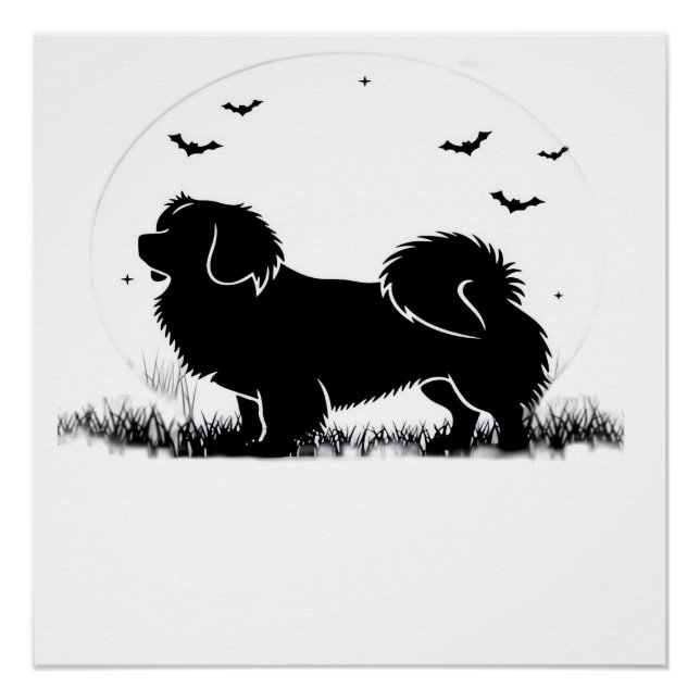 Poster Tibetan Spaniel Chien � Silhouette de la Lune d'Ha (Devant)