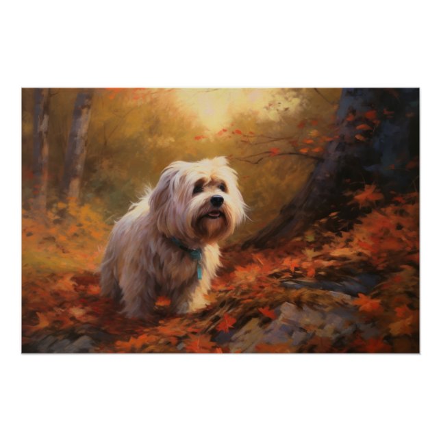 Poster Tibetan Terrier dans les feuilles d'automne chute  (Devant)