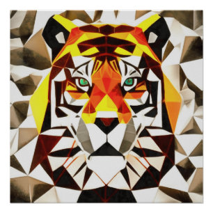 Poster Tiger Tiger Effrayant Symétrie Art géométrique