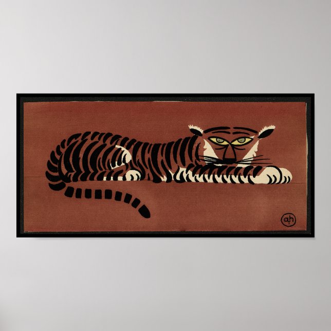 Poster Tigre - Antiquaire, Illustration de livre coloré (Devant)