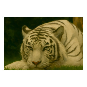 Poster Tigre blanc reposant dans l'ombre des bois