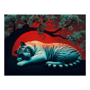 Poster Tigre blanc sous arbre florissant