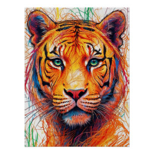 Poster Tigre coloré, Tigre Abstrait