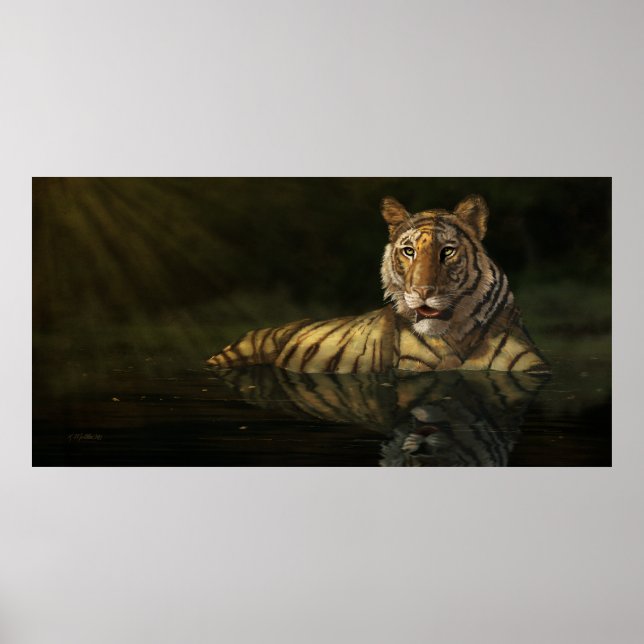 Poster Tigre dans l'eau peinture numérique (Devant)