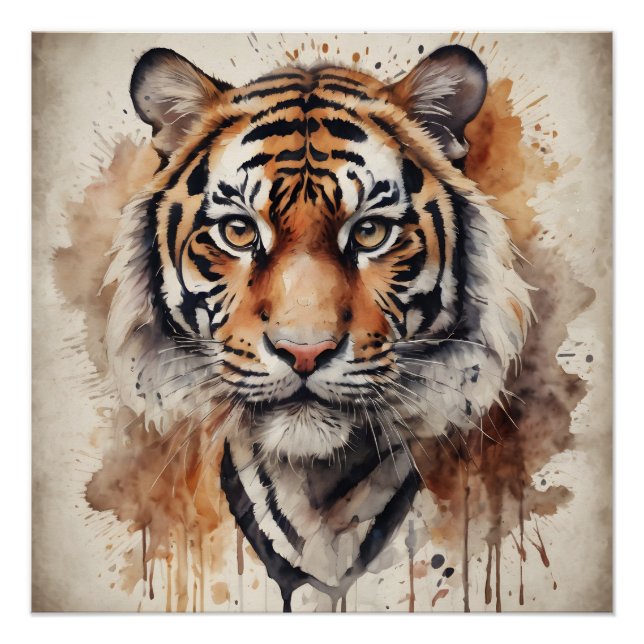 Poster Tigre d'aquarelle no 10 (Devant)